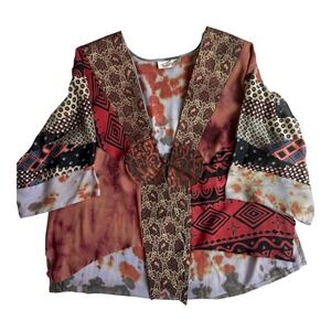 Vintage Sterling Styles Art To Wear Blouse Rayon Patchwork Top OS Boho